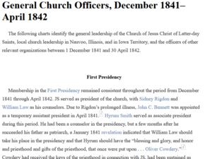 General Church Officers, December 1841–April 1842