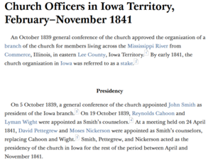 Church Officers in Iowa Territory, February–November 1841