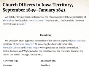 Church Officers in Iowa Territory, September 1839–January 1841