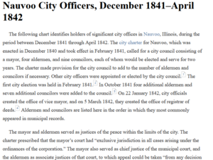 Nauvoo City Officers, December 1841–April 1842