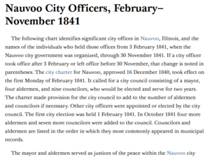 Nauvoo City Officers, February–November 1841